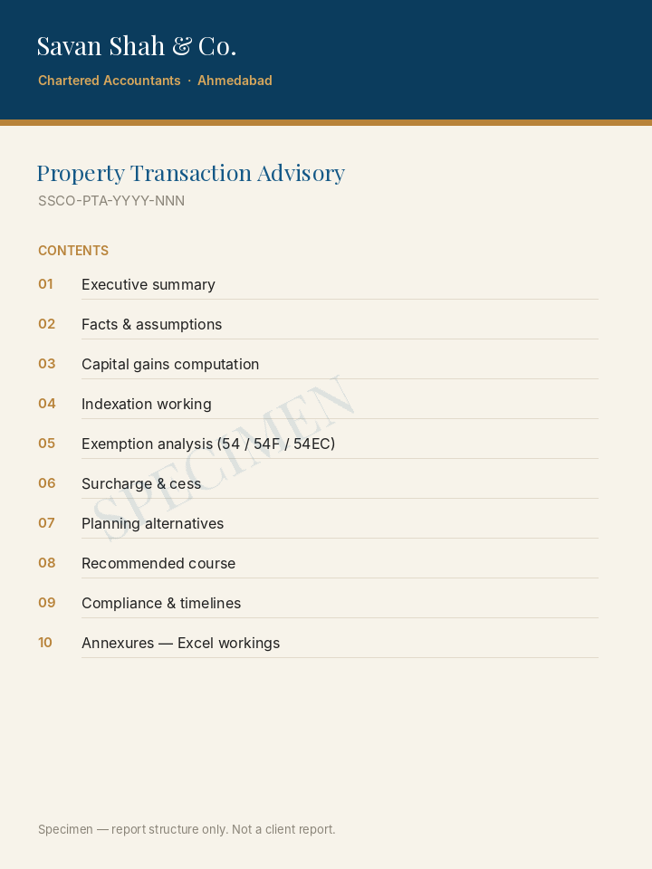Property Transaction Advisory — report structure (specimen)